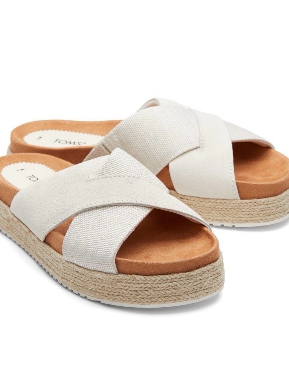 TOMS 8 Cream Crossband Espadrille Platform Sandal Neutral Coastal Cottage Preppy